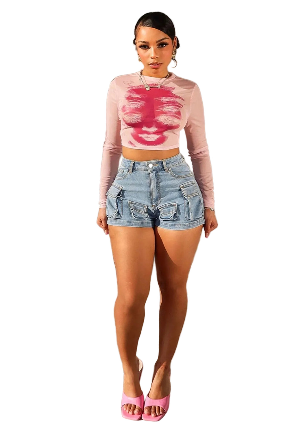 Women Cargo Stretch Denim Shorts
