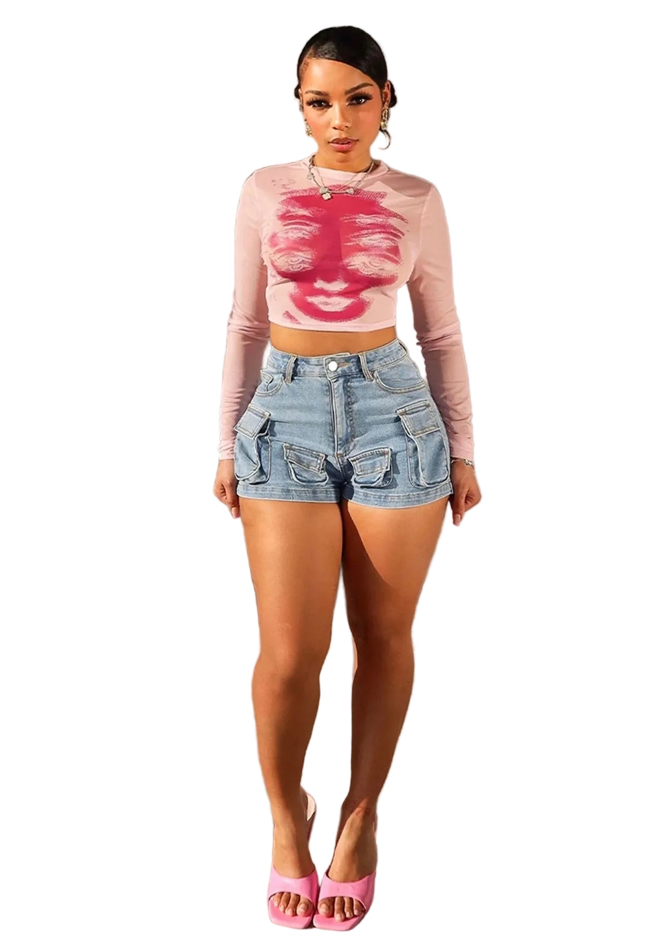 Women Cargo Stretch Denim Shorts