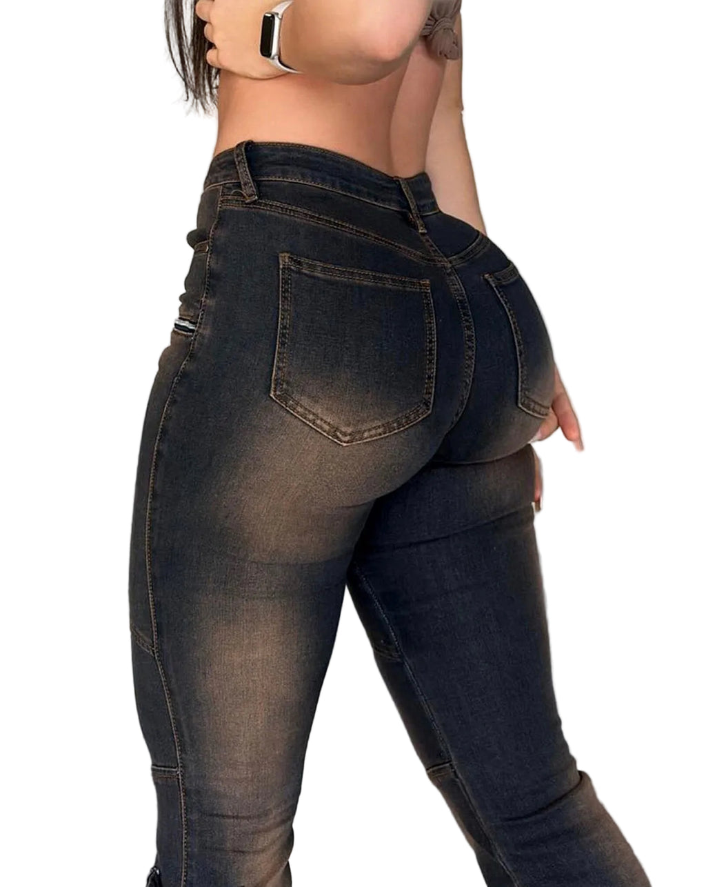 Street Fashion Lace-Up Zipper Slim High Waist Denim Pants For Women
