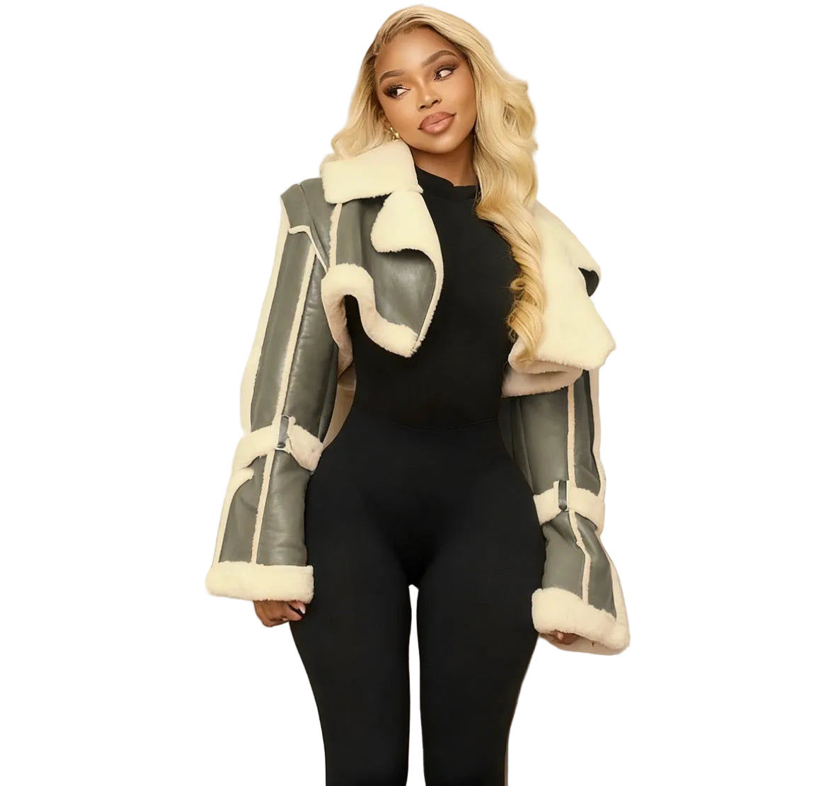 Autumn High Street PU Leather Patchwork Fur Collar Cropped Jacket Autumn High Street PU Leather Patchwork Fur Collar Cropped Jacket