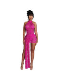 Women Solid Lace Hollow-Out Sexy Ribbon Sleeveless Bodycon Dress