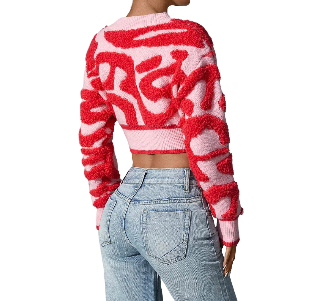 Autumn Women's Fashion Sweet Color Block Low Cut V-Neck High Waist Knitting Top