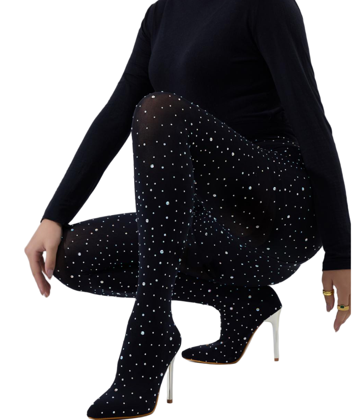 Women Rhinestone High Heel Pointed Trouser Boots