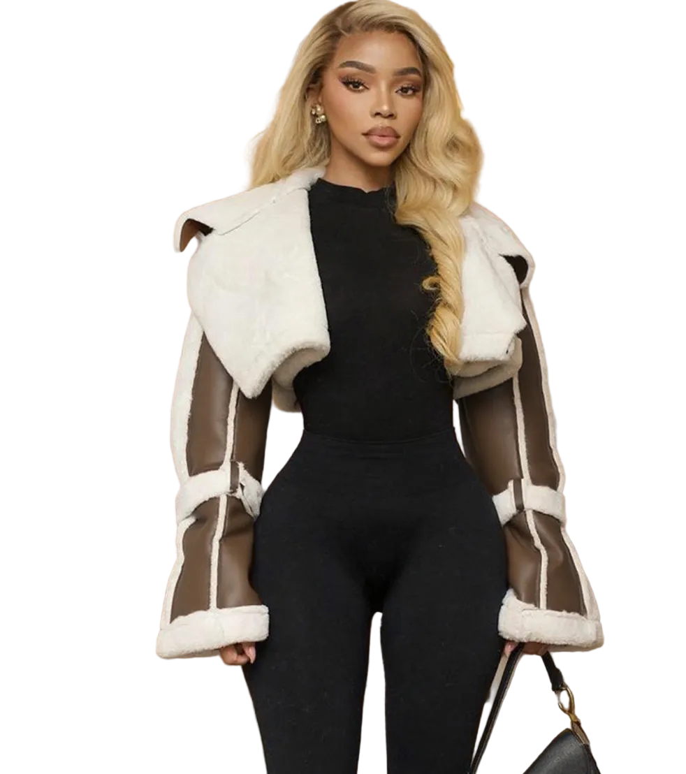 Autumn High Street PU Leather Patchwork Fur Collar Cropped Jacket Autumn High Street PU Leather Patchwork Fur Collar Cropped Jacket