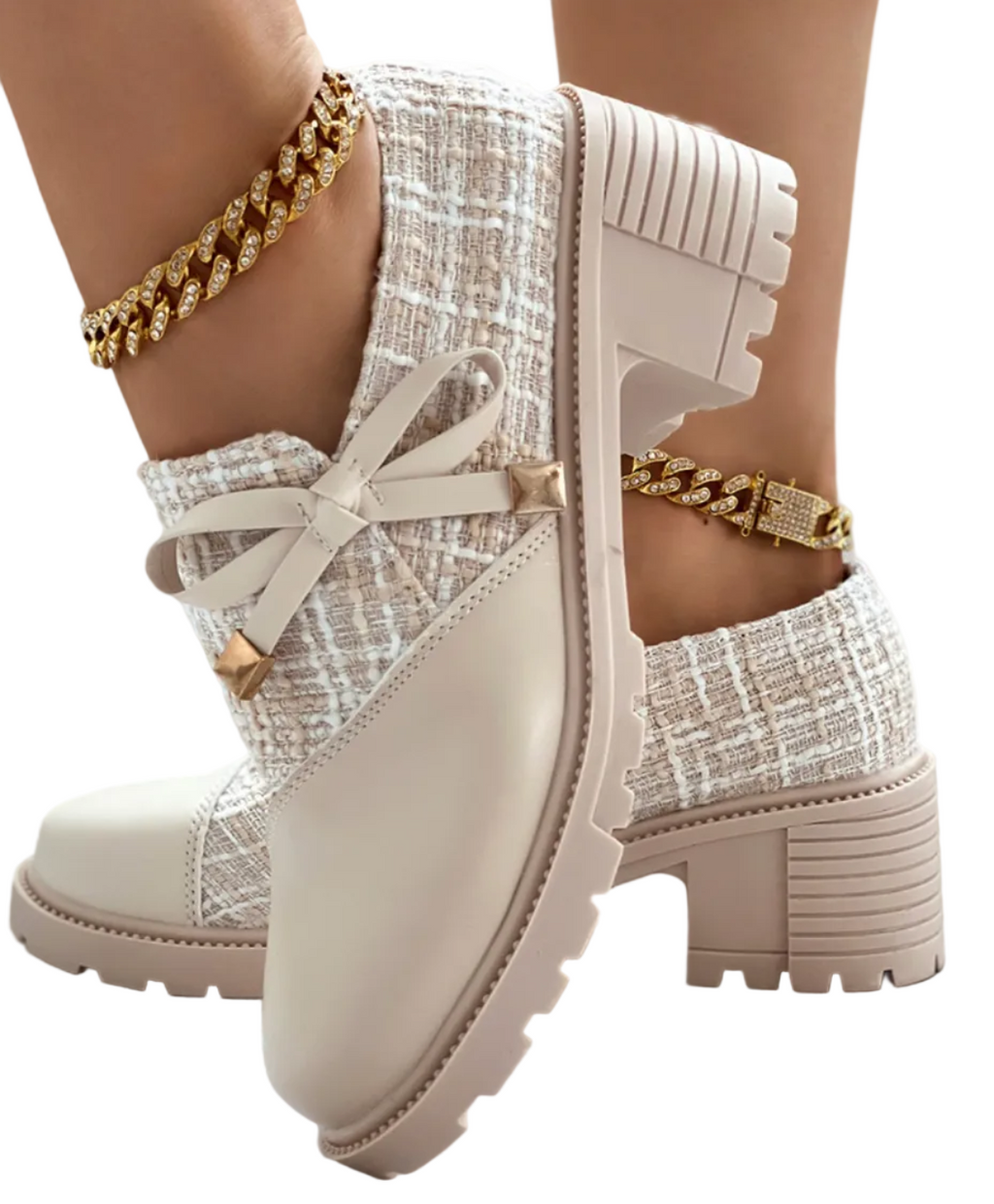Women's autumn shoes thick heels and plaid patchwork leather shoes