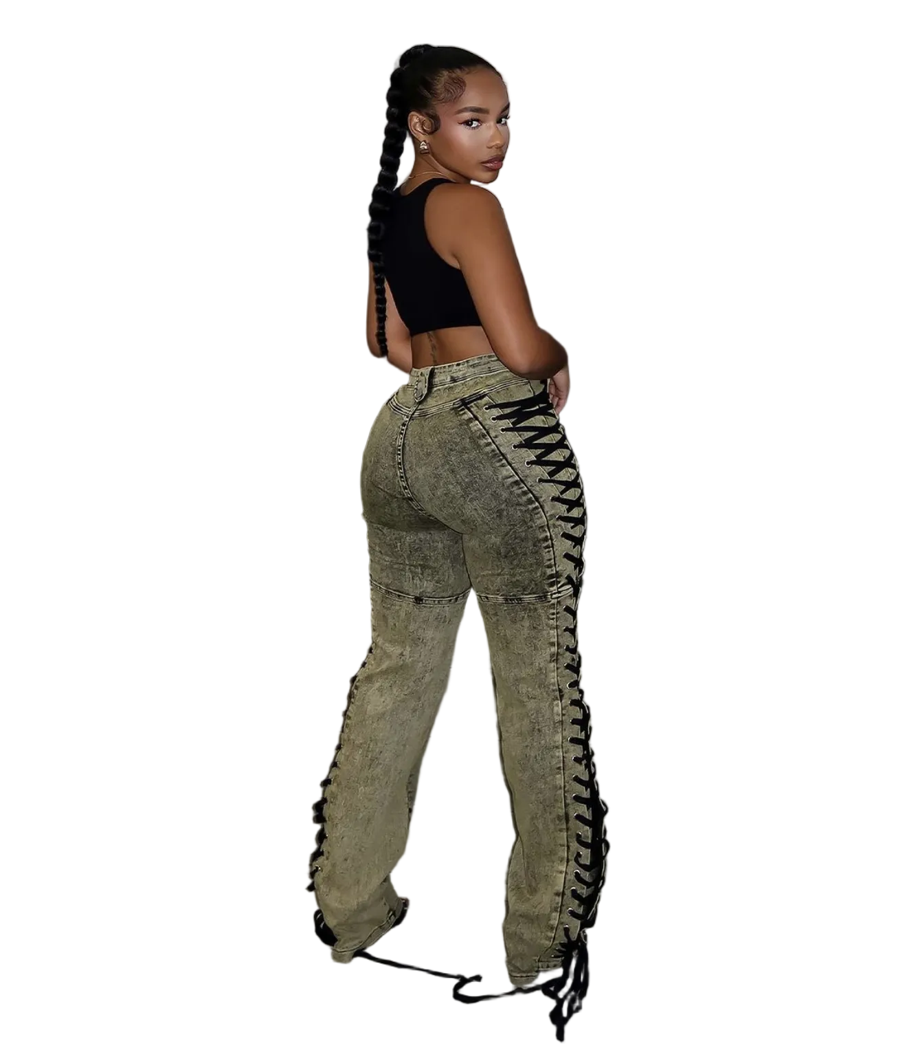 Women Trendy Lace-Up Denim Pants