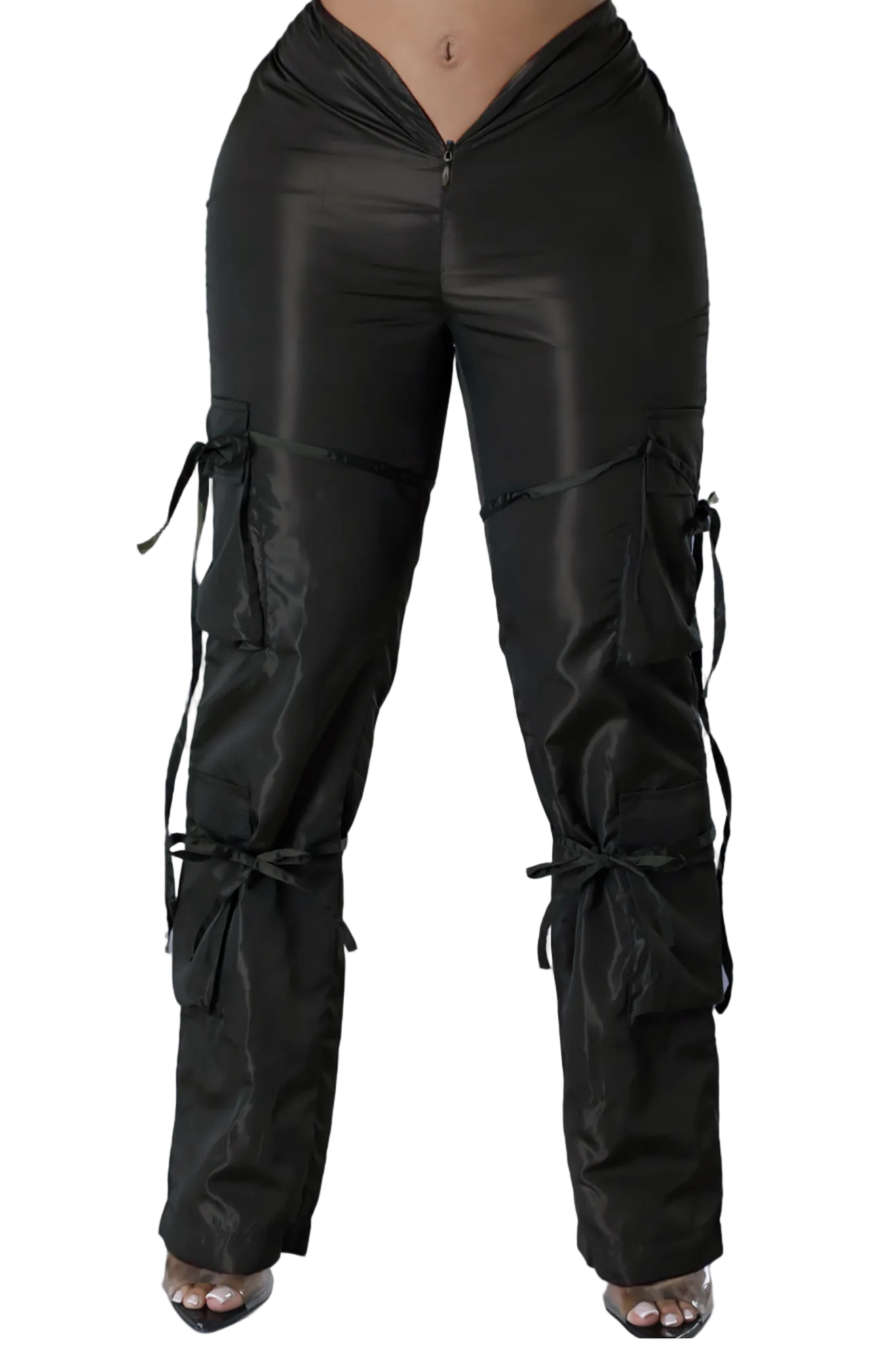 Women's Zip Lace-Up Solid Green Casual Trousers