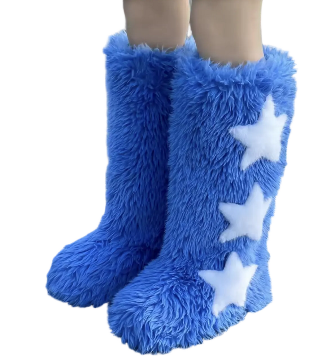 Luxury Women Fluffy Faux Fur High Tube Snow Boots Long Fur Mongolian Wool Boots Knee High Boots Ankle