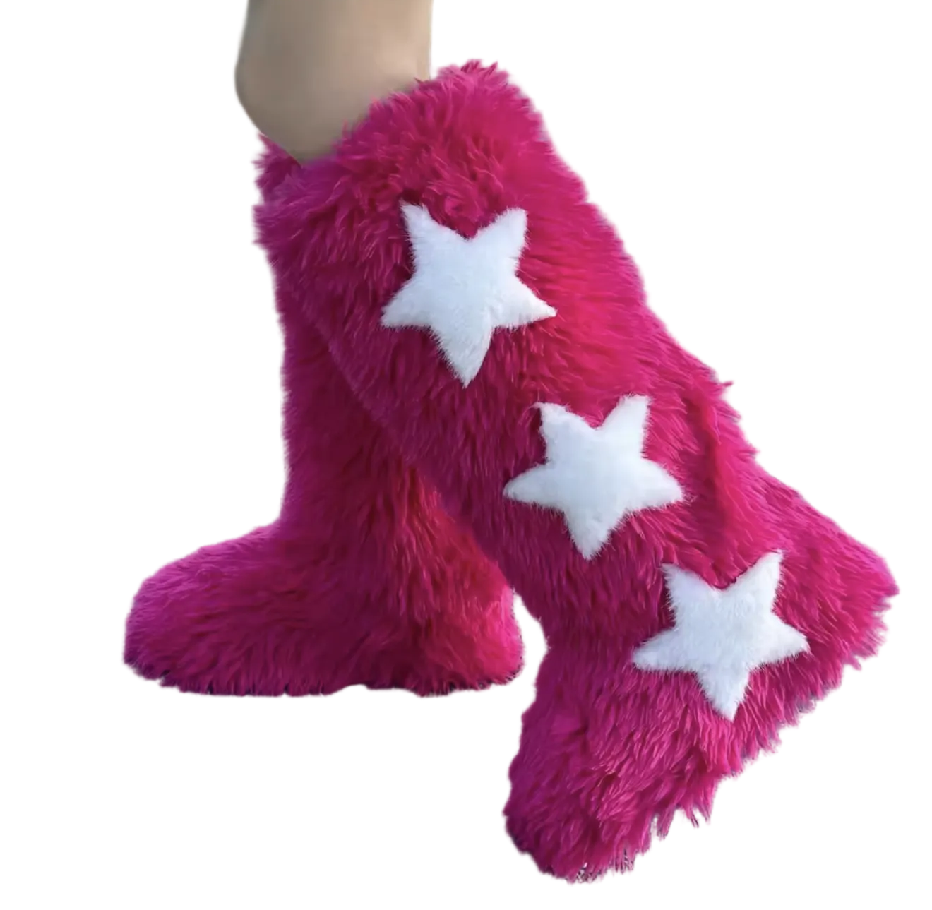 Luxury Women Fluffy Faux Fur High Tube Snow Boots Long Fur Mongolian Wool Boots Knee High Boots Ankle