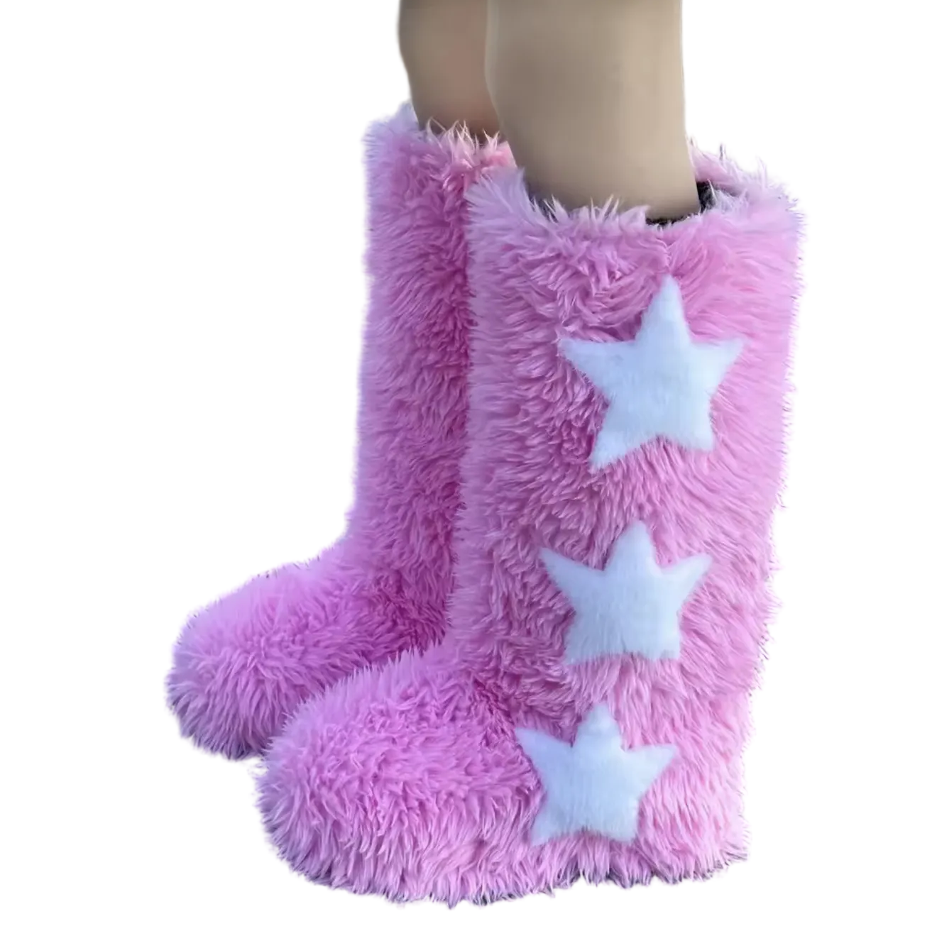 Luxury Women Fluffy Faux Fur High Tube Snow Boots Long Fur Mongolian Wool Boots Knee High Boots Ankle