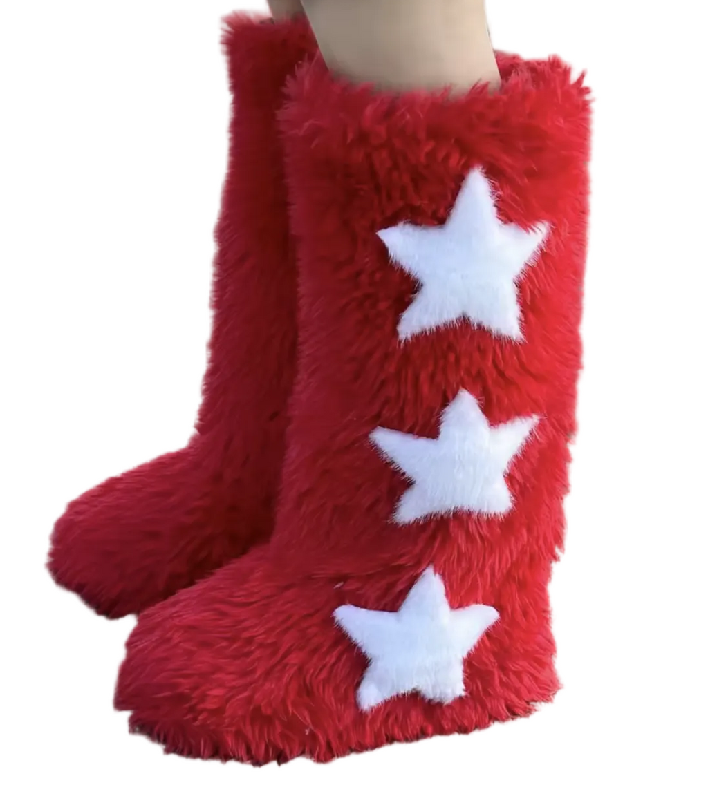 Luxury Women Fluffy Faux Fur High Tube Snow Boots Long Fur Mongolian Wool Boots Knee High Boots Ankle