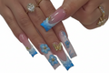 Blue Butterfly and Flower Coffin Press-On Nails with 3D Charms.