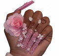 Pink Floral Ribbon Coffin Press-On Nail Set – 24 Pieces