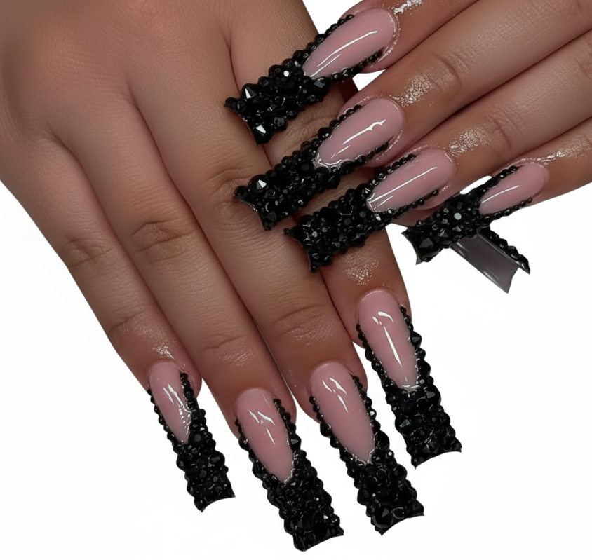 24-piece long french nails, ribbon, and press-on nail tips, wearable coffin nail tips