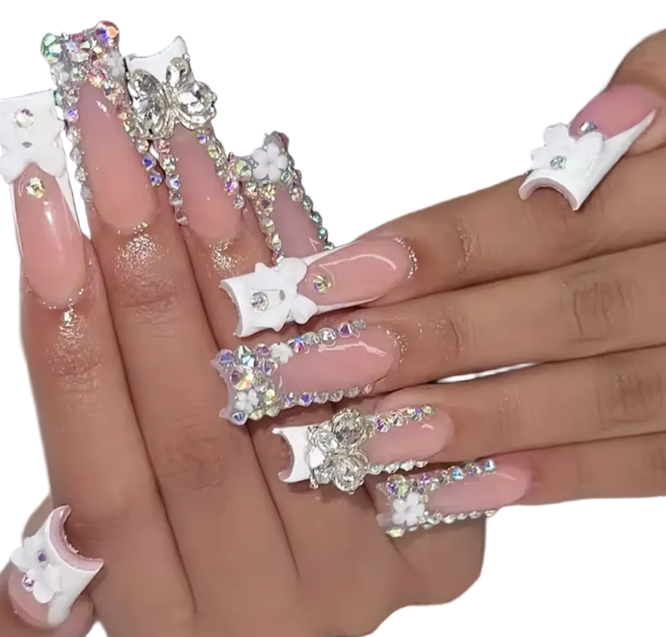 Elegant Rhinestone Coffin Press-On Nail Set