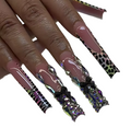 Leopard Glitter Pink Press-On Nails with Rhinestone Bows – 24pc Long Square Set