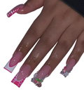 Pink Leopard French Tip Duckbill Press-On Nails with Star and Gem Accents
