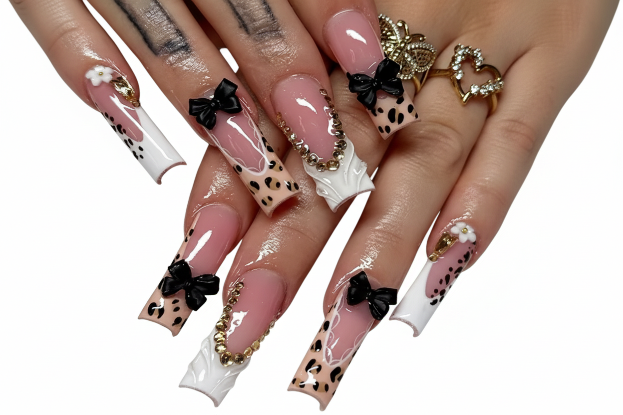 24pcs Pink Leopard Print Press on Nails Square 3D Press on Nails