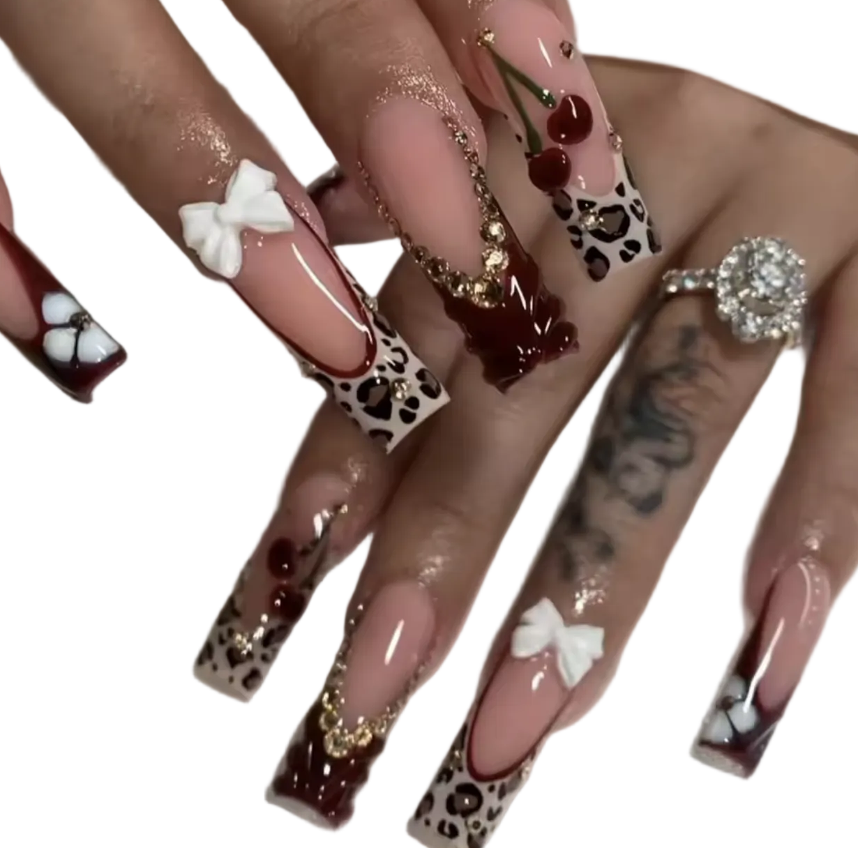 24pcs Pink Leopard Print Press on Nails Square 3D Press on Nails