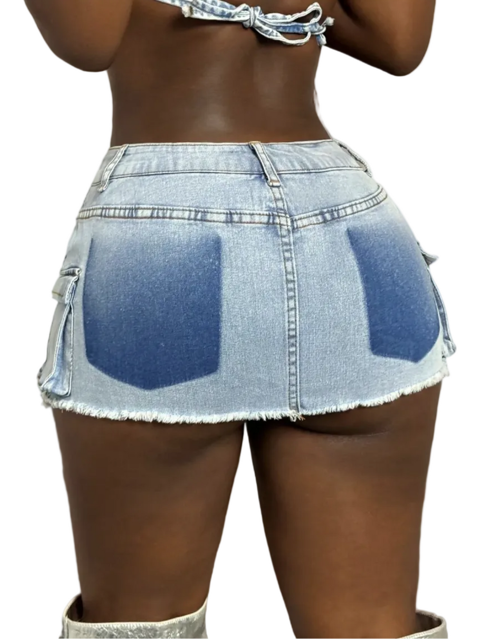 Women Stretchy Cargo Pocket Denim Skirt