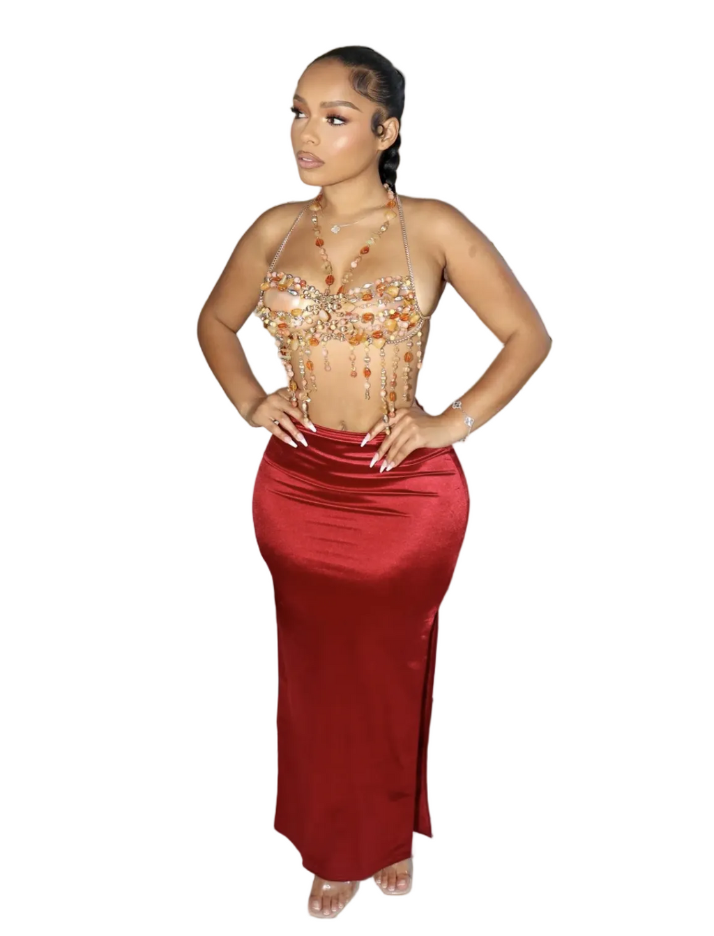 Women's Satin Slit Slim Skirt