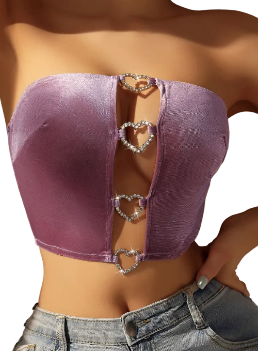 Women Heart Shaped Diamond Sexy Strapless Basic Top