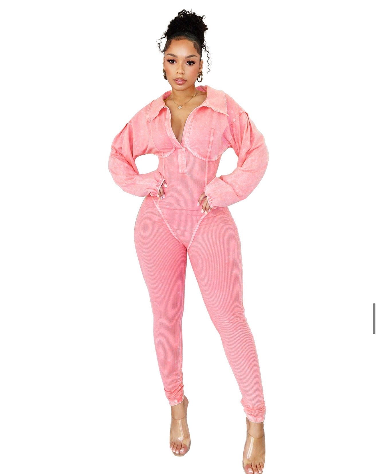 Comfy Chic V-Neck Ribbed Jumpsuit - Women's Loungewear