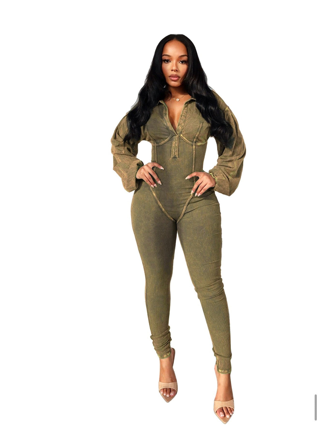 Comfy Chic V-Neck Ribbed Jumpsuit - Women's Loungewear