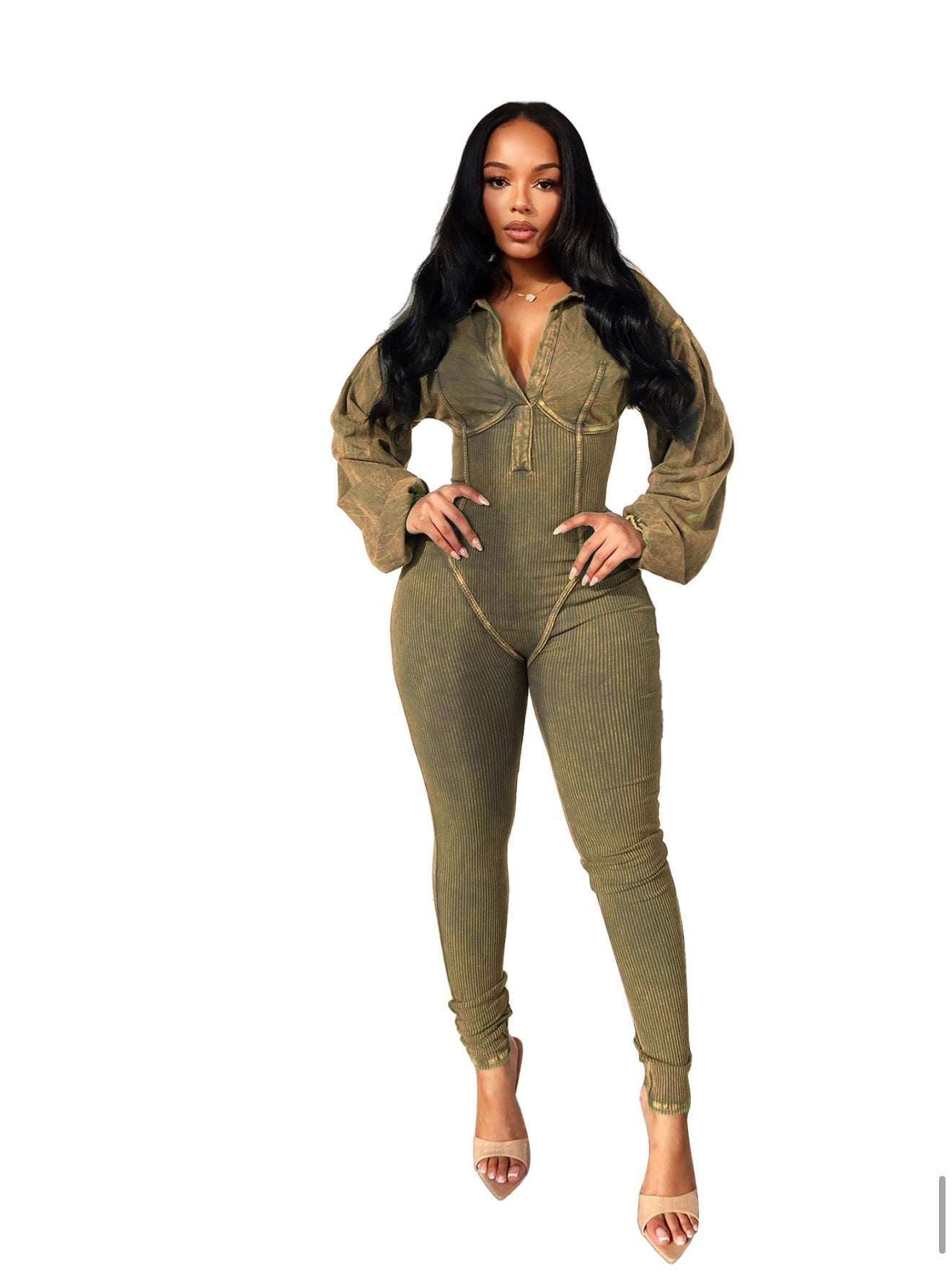 Comfy Chic V-Neck Ribbed Jumpsuit - Women's Loungewear