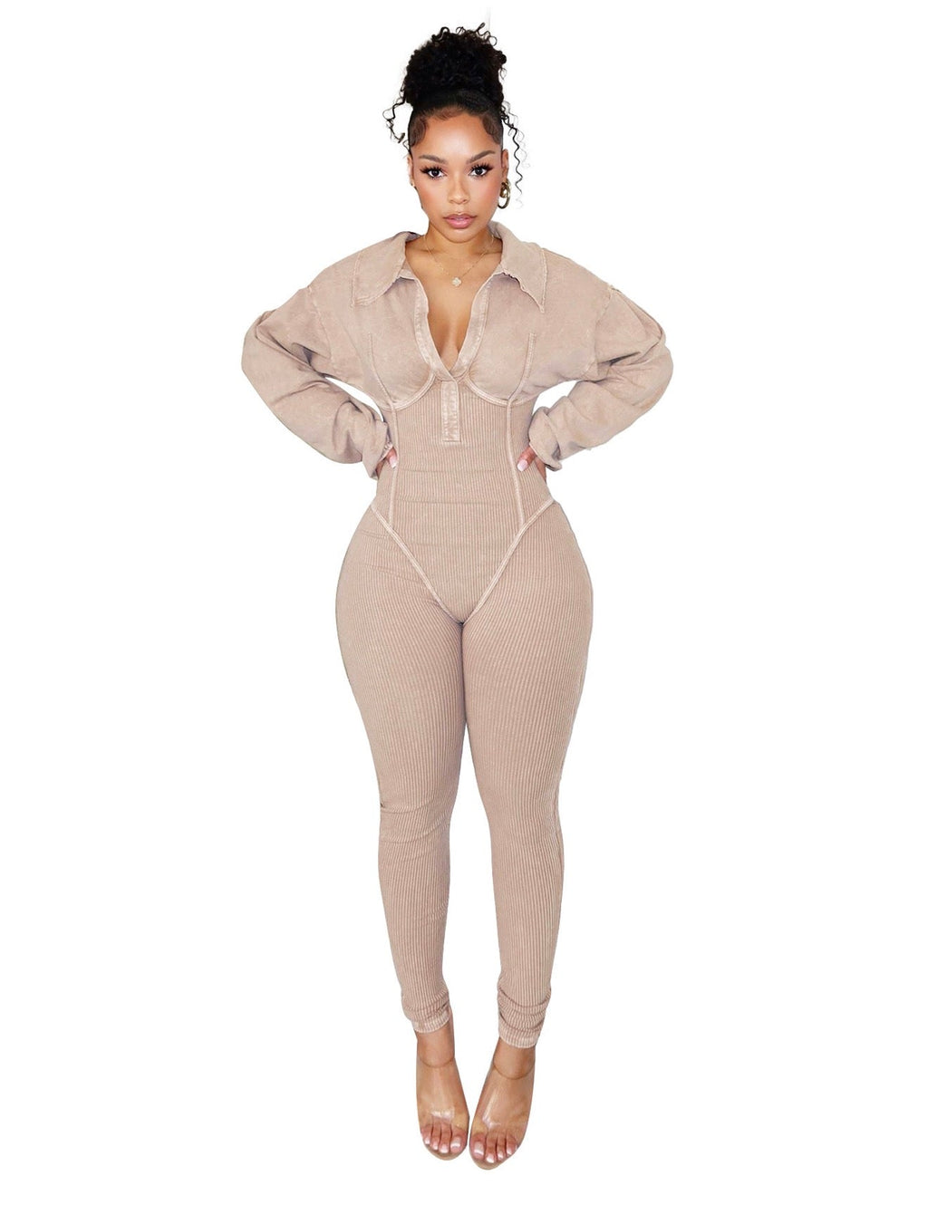 Comfy Chic V-Neck Ribbed Jumpsuit - Women's Loungewear
