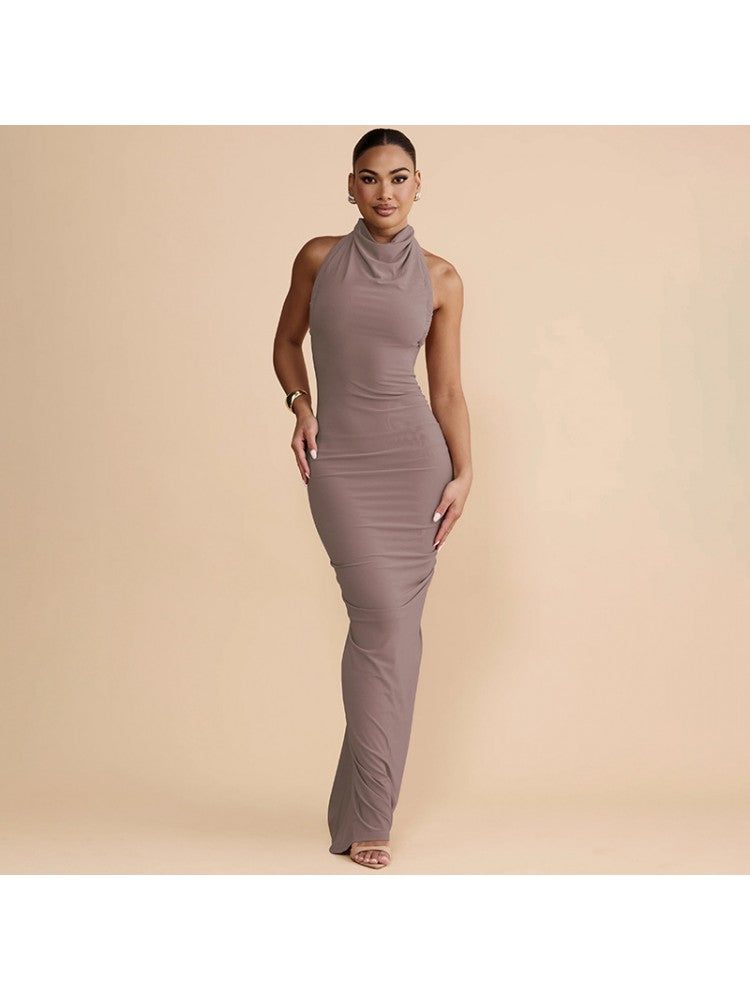 Halter Tie-wrap Backless Pleated Sleeveless Dress