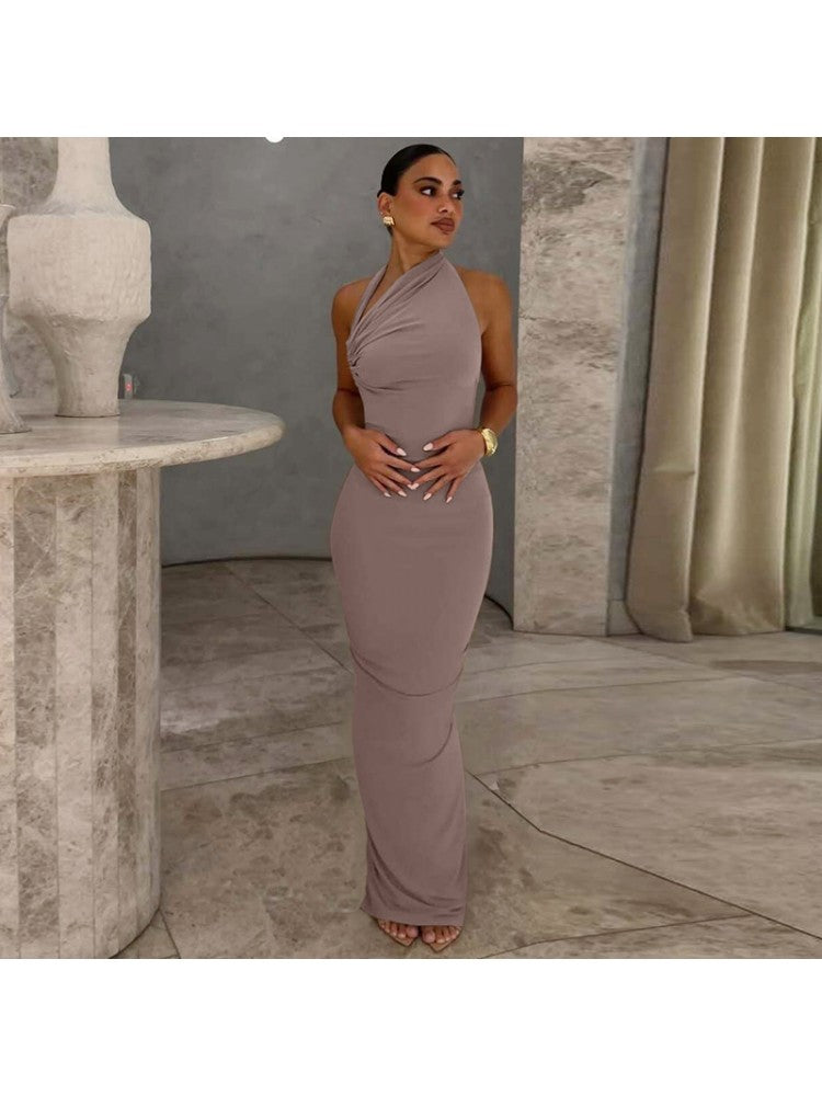 Halter Tie-wrap Backless Pleated Sleeveless Dress