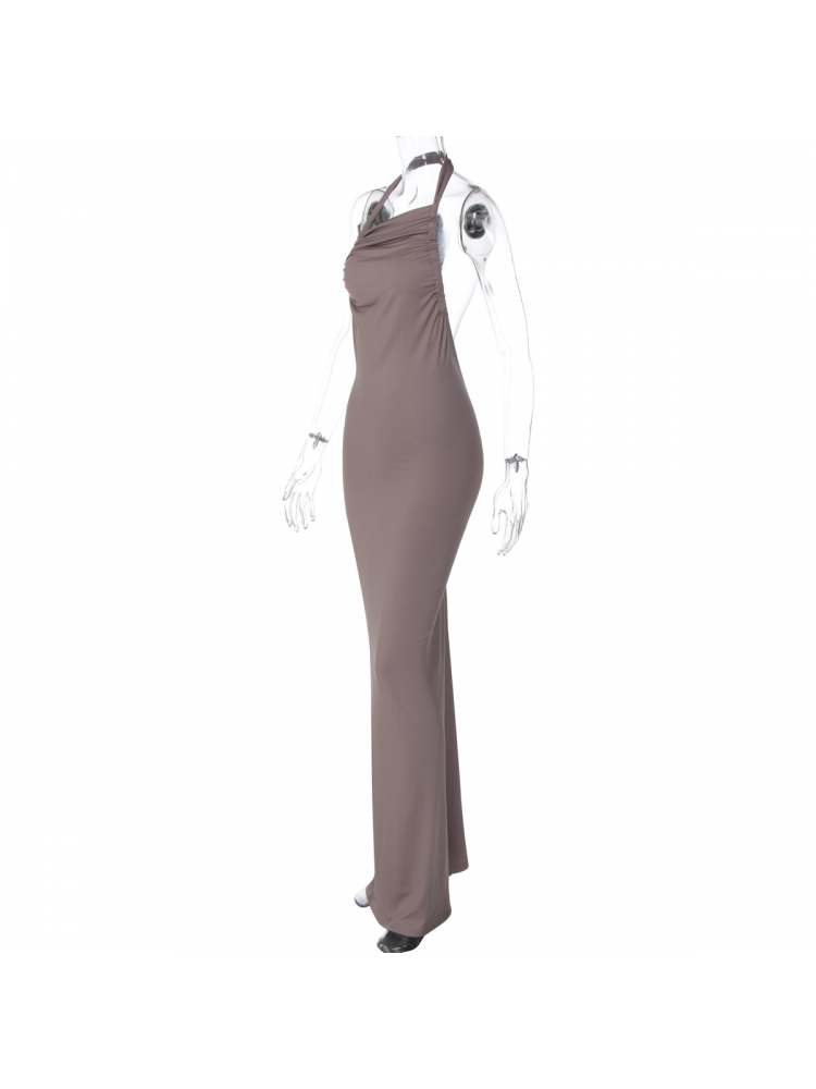 Halter Tie-wrap Backless Pleated Sleeveless Dress