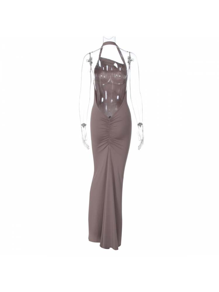 Halter Tie-wrap Backless Pleated Sleeveless Dress
