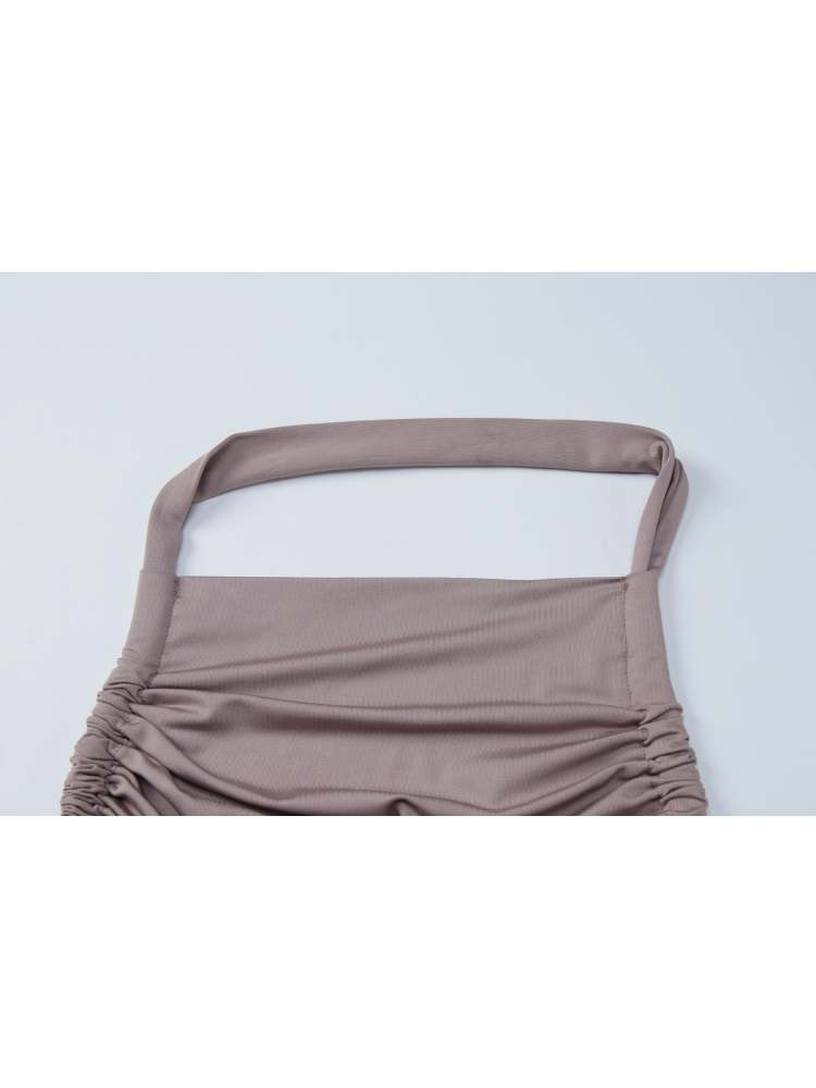 Halter Tie-wrap Backless Pleated Sleeveless Dress