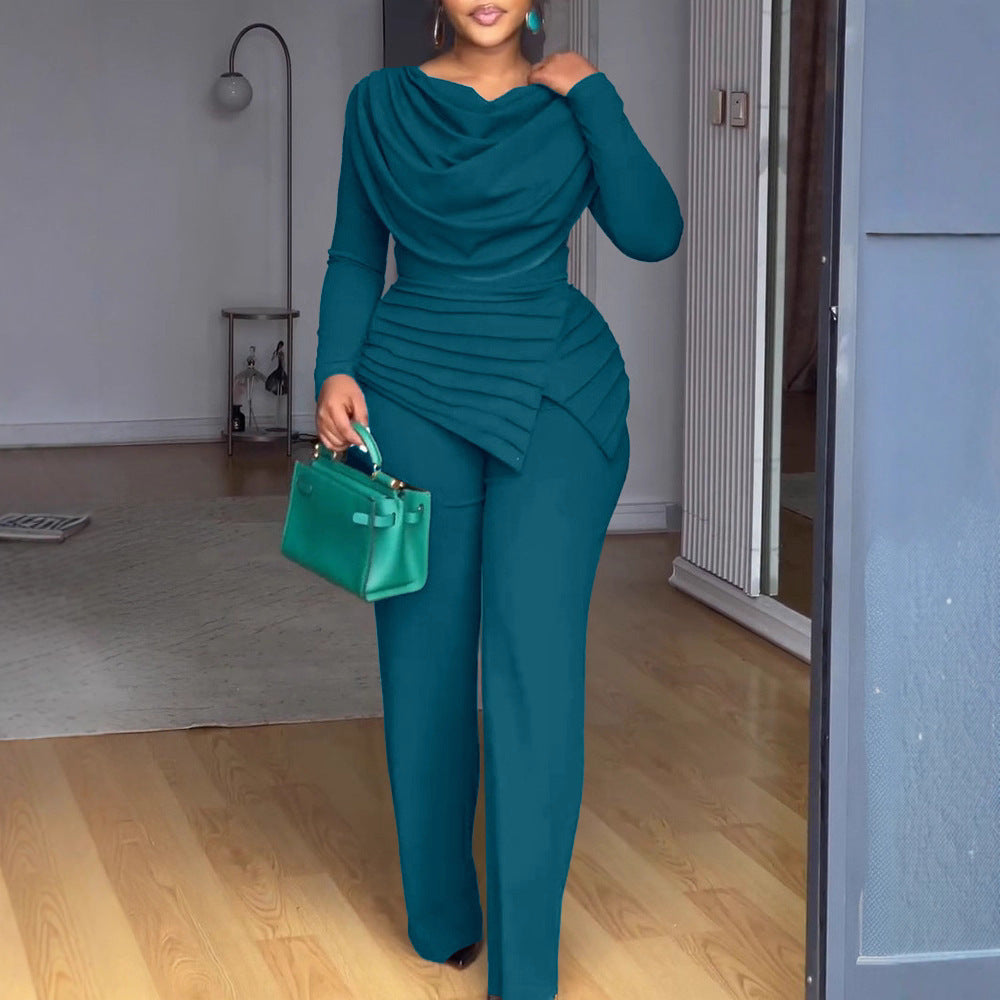 Straight-leg Pants Long Sleeve Women's One-piece