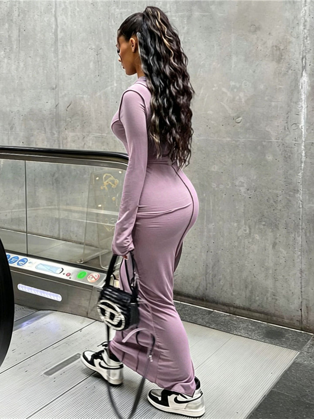 Women Casual Solid Hooded Slit Dress with Cuffs