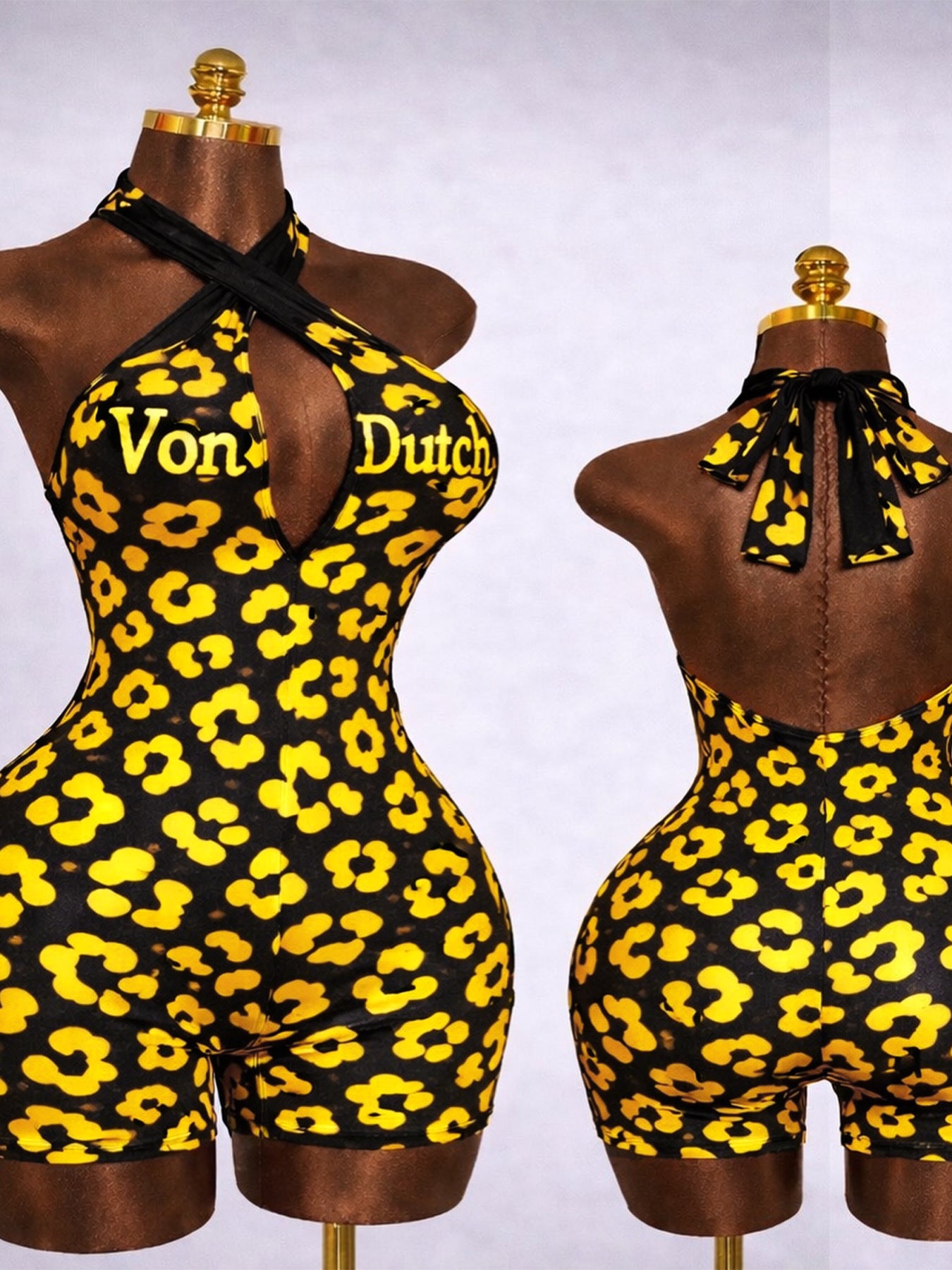 Women Fashion Cross Halter Neck Deep V Low Back Letter Print Jumpsuit Streetwear Outfit