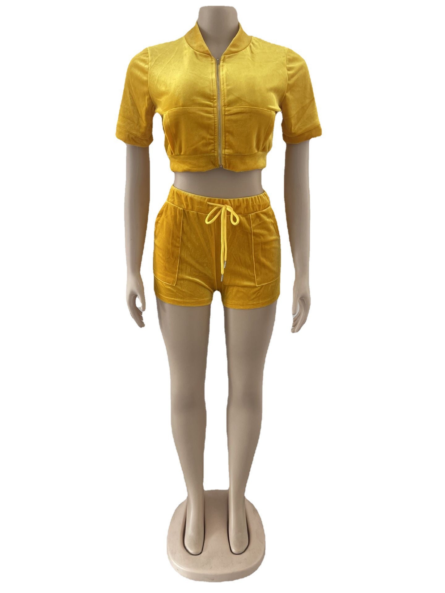 Women's Fashion Short Sleeve Velvet Fabric Two-Piece Shorts Set