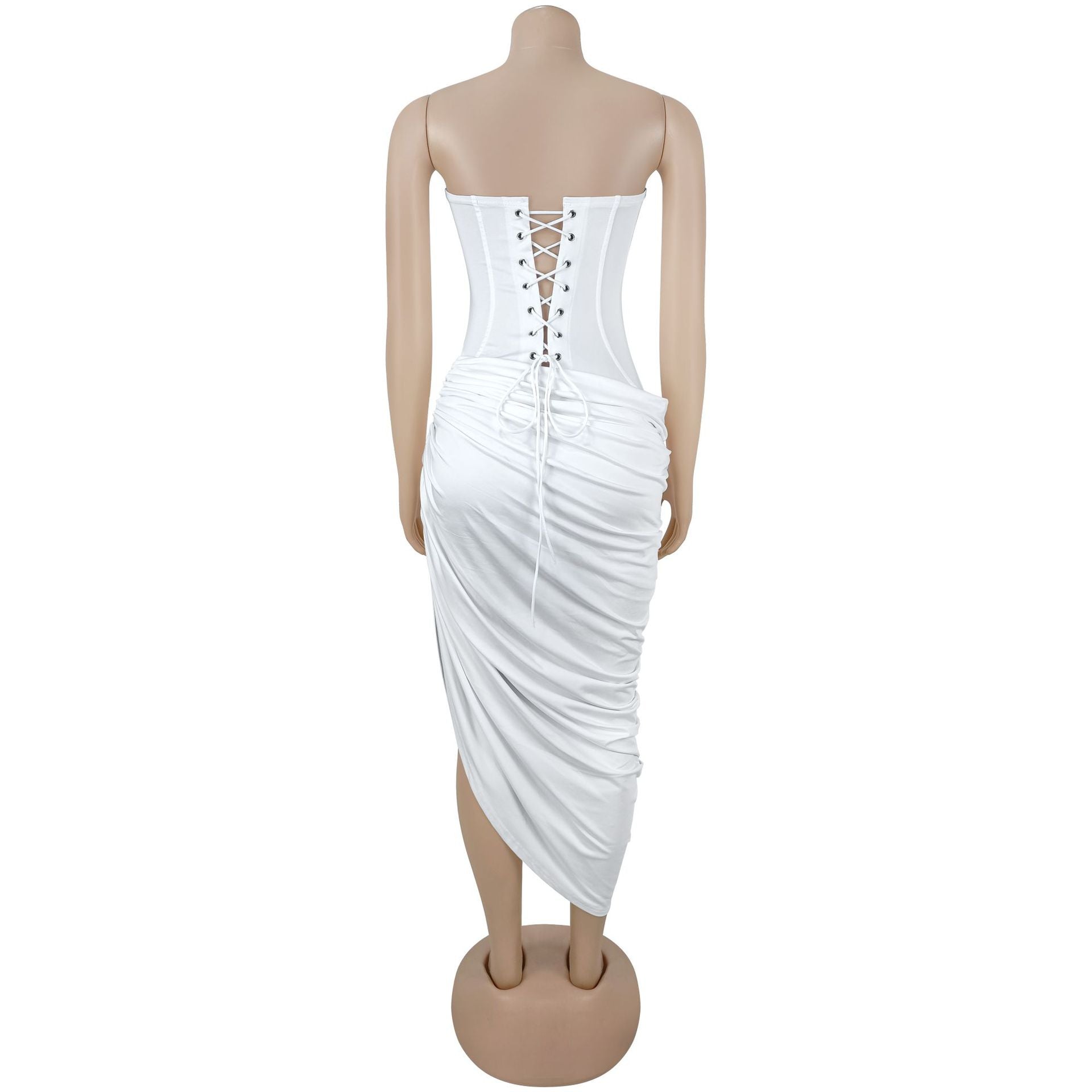 Women Sexy Off-Shoulder Strapless Pleated Bodycon Dress
