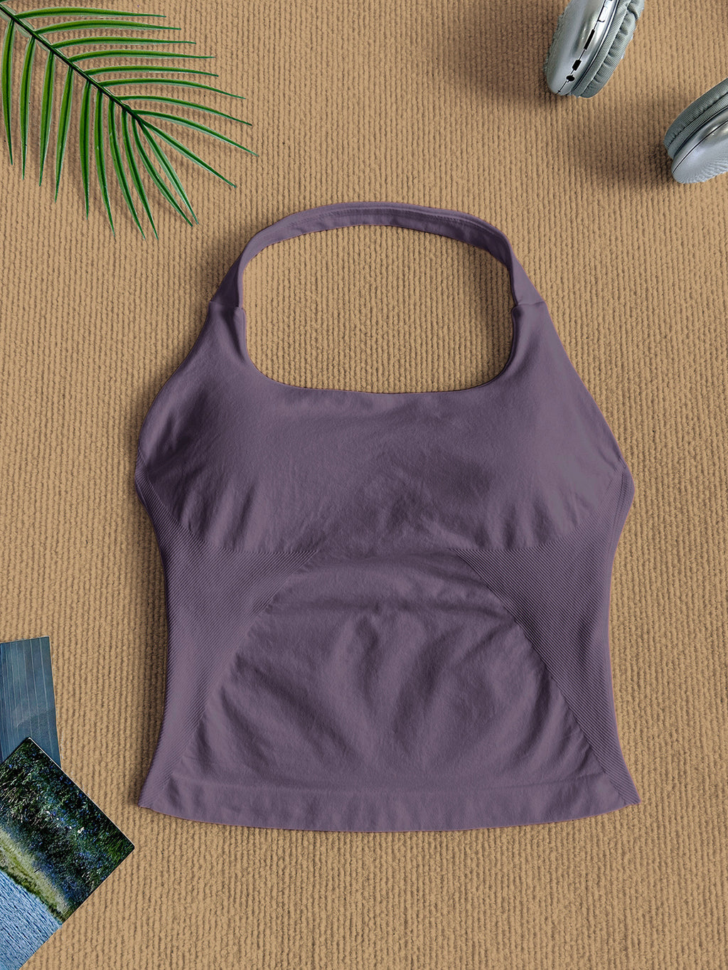 Women Square Neck Halter Neck Seamless Yoga Fitness Tank Top with Bra Pads