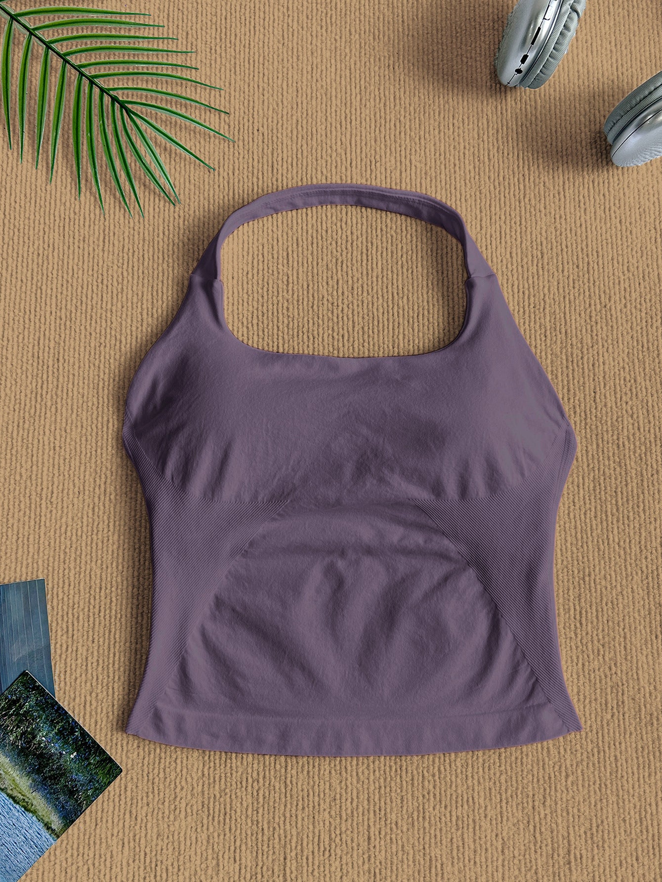 Women Square Neck Halter Neck Seamless Yoga Fitness Tank Top with Bra Pads