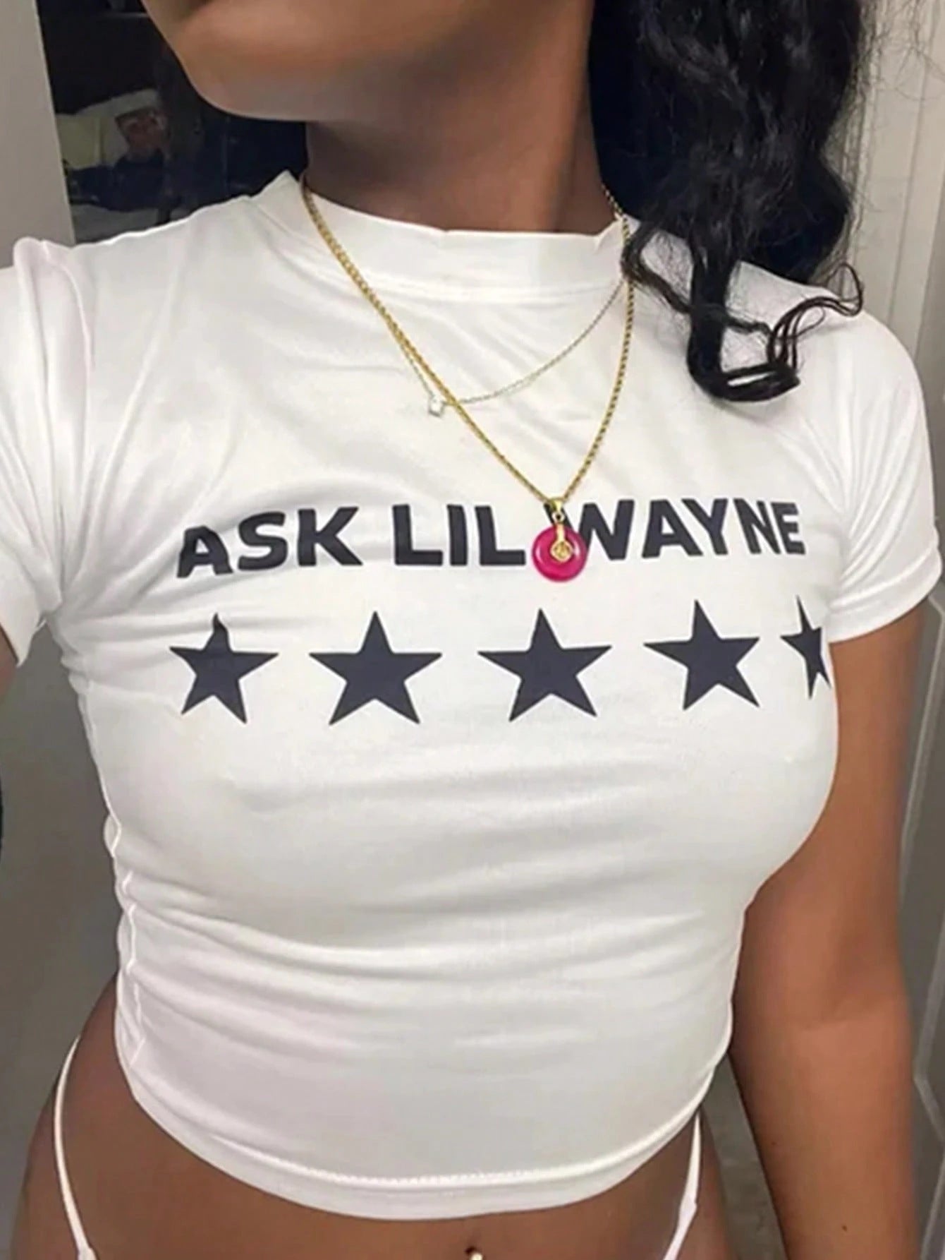 Women Printed Style Short Sleeve Round Neck Crop Top