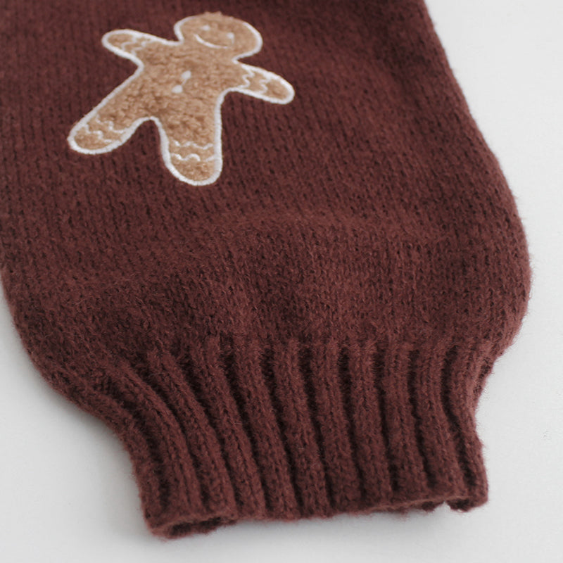 Gingerbread Man Knit Cardigan - Women's Solid V-Neck Ribbed Cuffed Short Sweater, Casual Spring Autumn Polyester Top