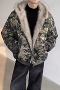 Men's Camo Fur Collar Hooded Jacket - Thickened Winter Coat
