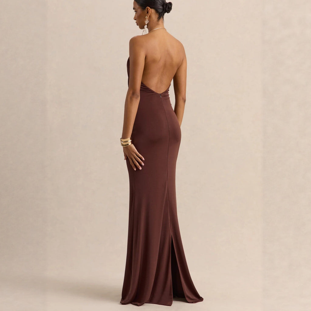 Women's Ruched Neck Sexy Fashion Long Dress