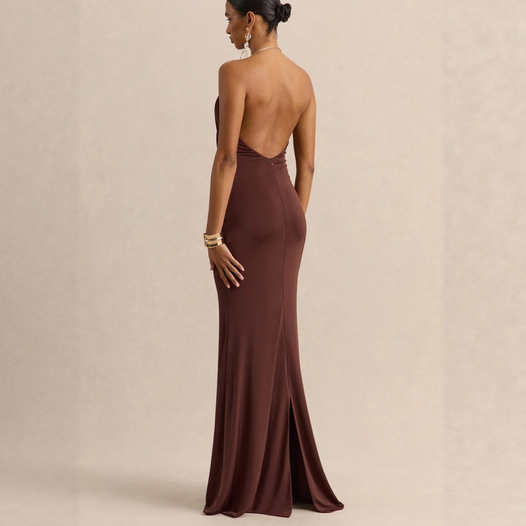 Women's Ruched Neck Sexy Fashion Long Dress