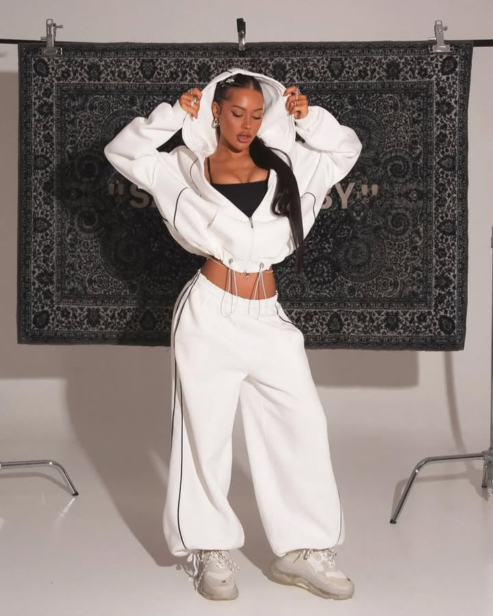 Women Contrast Zipper Hoodies And Pants Two-Piece Set