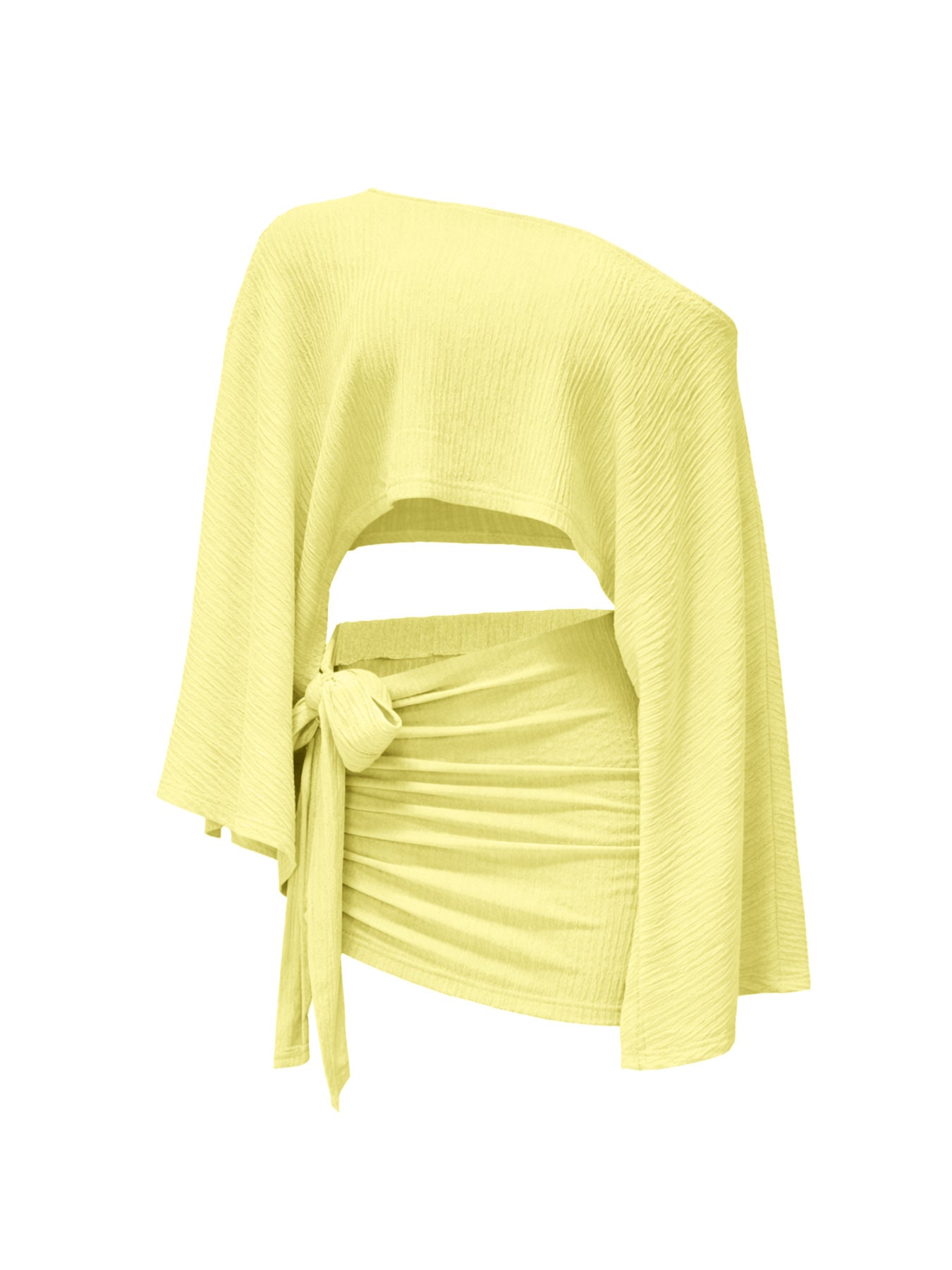 Women Elegant Slash Shoulder Top Lace-Up Bodycon Mini Skirt Set
