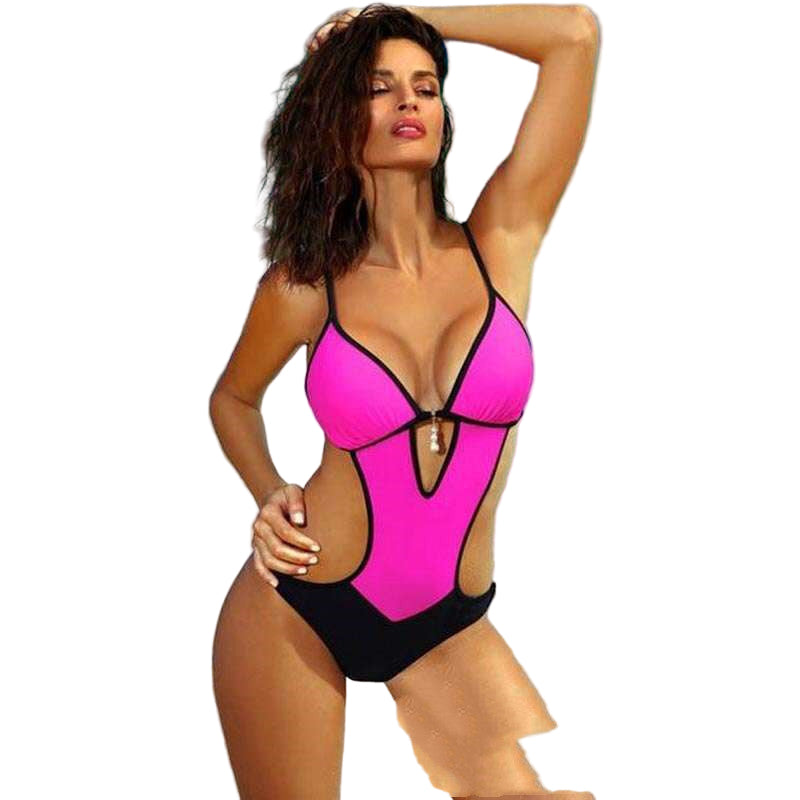 Women's White & Black Bikini Swimsuit - Solid Color Two-Piece Beach Suit